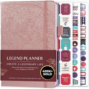 Legend Planner Undated, Weekly & Daily Goal Journal, A5 Rose Gold | 5.8x8.3 hardcover, 120gsm paper, life goal planner f