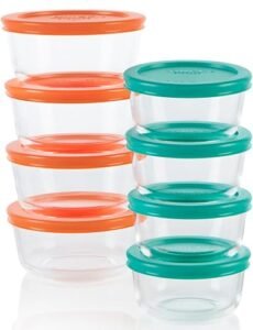 Pyrex Simply Store (8-Pack) Small Glass Food Storage Containers Set | Meal prep containers (1 & 2 cup) with BPA-free pla