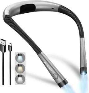 Glocusent Reading Light,Bendable Neck Light,80-hr Rechargeable Book Light | 3-Color&6-Brightness, USB-C,Hands free LED N