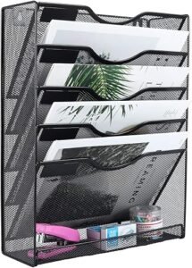 EasyPAG 5 Tier Wall File Holder Mesh Hanging Folder Organizer with Classify Label, Versatile Desk File Holder, Vertical
