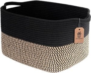 Goodpick Woven Storage Basket for Shelves, 13" x 10" x 9", Black Jute | Stylish Gift Basket for Office &