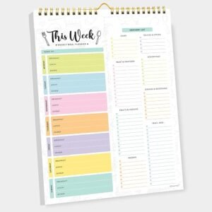 Decorably 52 Sheets Pastel Rainbow Undated Magnetic Weekly Meal Planner | 8.5x11in Grocery List Notepad Meal Planner wit