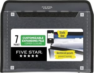 Five Star Expanding File Organizer + Study App, 7-Pocket Accordian File Organizer, Zipper Closure, Holds 8-1/2" x 1