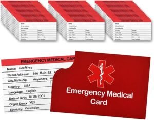 48 Pack Red Medical Condition and Emergency Contact Id Wallet Card Emergency Contact Card Emergency Medical Information 