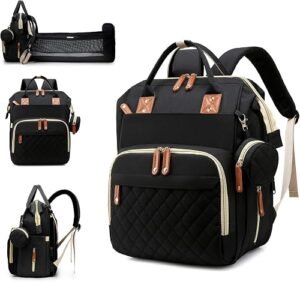 Lamroro Diaper Bag with Changing Station, Waterproof 3 in 1 Diaper Backpack with Foldable Changing Pad, Insulated Bottle