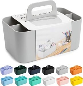 Tiawudi Multipurpose Caddy Organizer, Plastic Caddy with Handle, Stackable Desk Organizer for Stationery, Marker and Pen