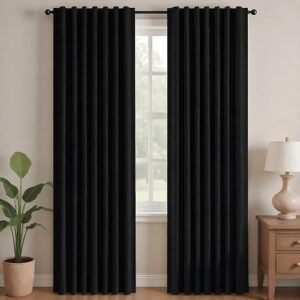 Deconovo Blackout Curtains for Bedroom Living Room Black, 52W x 84L | Room Darkening Curtains, Thermal Insulated Drapes,