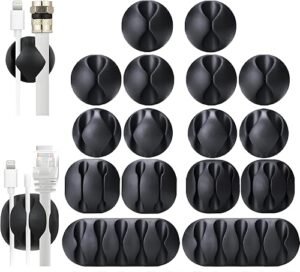 OHill 16PCS Black Cable Clips, Self Adhesive Cord Holder Cord Organizer | Residue-Free Strong Adhesive Easy Install, Kee