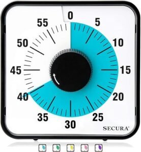 Secura 60-Minute Visual Countdown Timer, 7.5-Inch Oversize Classroom Visual Timer for Kids and Adults, Durable Mechanica