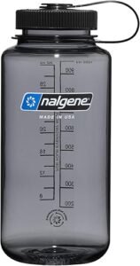 Nalgene 32 oz Wide Mouth Water Bottle, Gray w/ Black Lid | BPA-Free, Durable & Lightweight, Leak Proof, Dishwasher Safe,