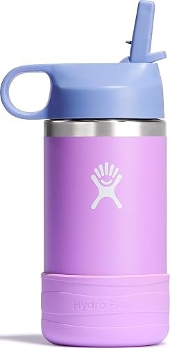 Hydro Flask Kids Water Bottle for School - Stainless Steel and Insulated with Straw Cap - 12 Oz in Anemone Purple